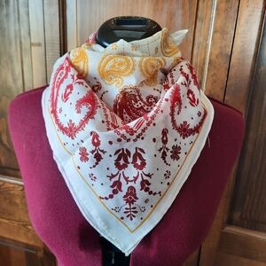 100% cotton red golden yellow print handkerchief neck scarf